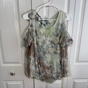 Brittany Black cold shoulder floral lace blouse size XL